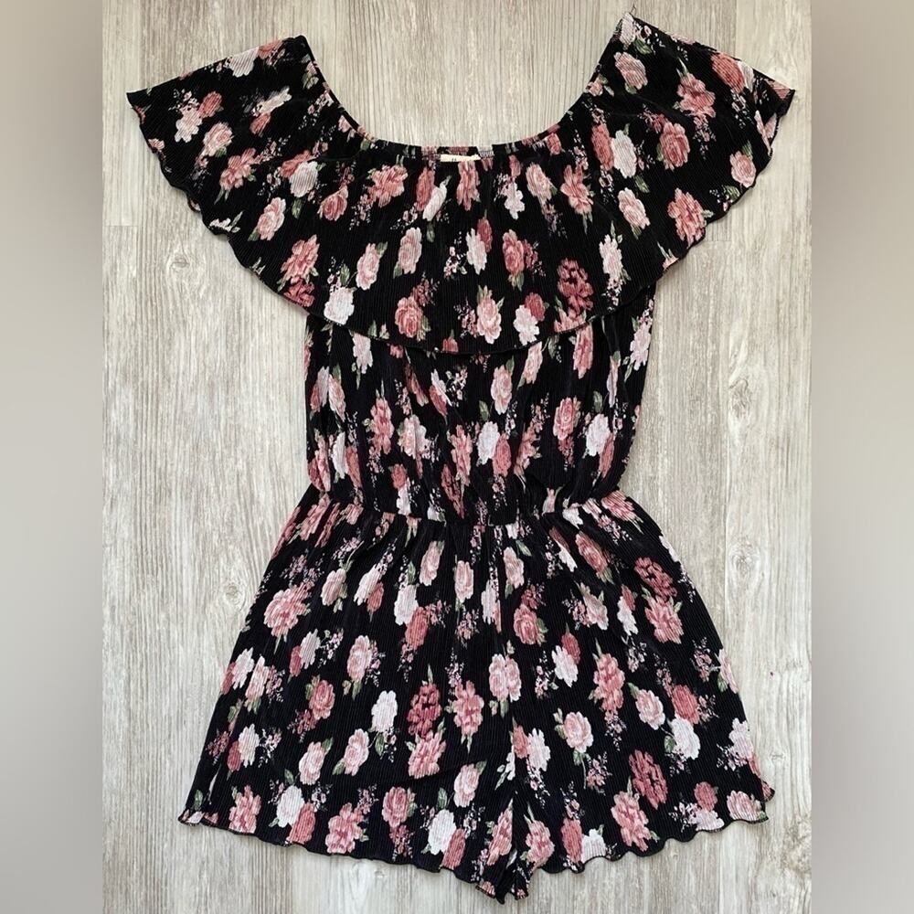 Ultra Flirt | Women's One Piece Floral Off Shoulder Ruffle Romper | Small